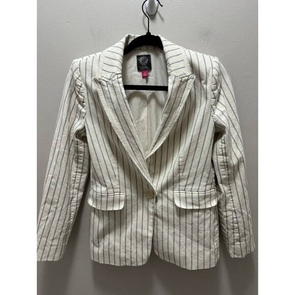 Vince Camuto White‎ & Black Striped Cotton Blazer – Size 4 - Picture 1 of 10